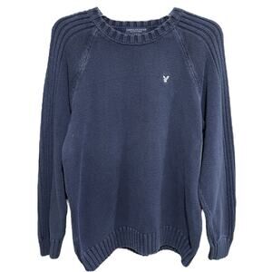 Preppy American Eagle Mens Thick Knit Pullover Sweater Large Faded Navy Blue